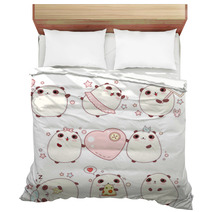 Set Of Cute Pandas In Kawaii Style Bedding 132798724