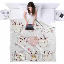 Set Of Cute Pandas In Kawaii Style Blankets 132798724