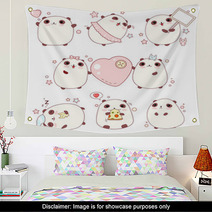 Set Of Cute Pandas In Kawaii Style Wall Art 132798724
