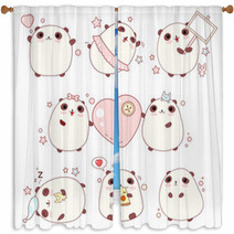 Set Of Cute Pandas In Kawaii Style Window Curtains 132798724