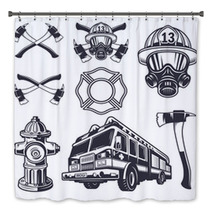 Set Of Designed Firefighter Elements Bath Decor 84617272