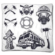 Set Of Designed Firefighter Elements Blankets 84617272