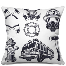 Set Of Designed Firefighter Elements Pillows 84617272