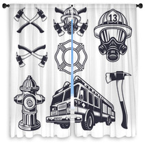 Set Of Designed Firefighter Elements Window Curtains 84617272