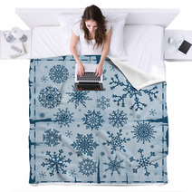 Set Of Different Snowflakes Over Old Damaged Page. Blankets 68175401