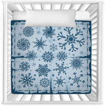 Set Of Different Snowflakes Over Old Damaged Page. Nursery Decor 68175401