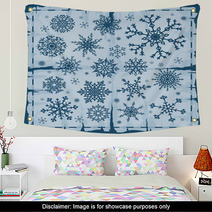 Set Of Different Snowflakes Over Old Damaged Page. Wall Art 68175401