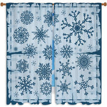 Set Of Different Snowflakes Over Old Damaged Page. Window Curtains 68175401