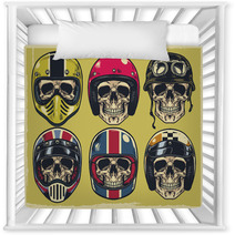 Set Of Hand Drawing Skulls Wearing Various Of Motorcycle Helmet Nursery Decor 141581299
