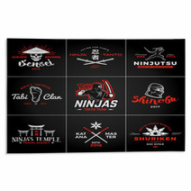 Set Of Japan Ninjas Logo Katana Weapon Insignia Design Vintage Ninja Mascot Badge Martial Art Team T Shirt Illustration Concept Rugs 101096662