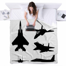 Set Of Military Jet Fighter Silhouettes Blankets 127849931