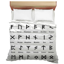Set Of Old Norse Scandinavian Runes Runic Alphabet Futhark Ancient Occult Symbols Germanic Letters On White Vector Illustration Bedding 178905796