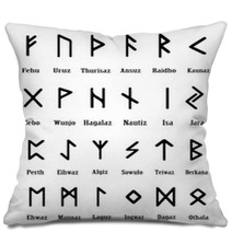 Set Of Old Norse Scandinavian Runes Runic Alphabet Futhark Ancient Occult Symbols Germanic Letters On White Vector Illustration Pillows 178905796