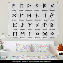 Set Of Old Norse Scandinavian Runes Runic Alphabet Futhark Ancient Occult Symbols Germanic Letters On White Vector Illustration Wall Art 178905796