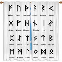 Set Of Old Norse Scandinavian Runes Runic Alphabet Futhark Ancient Occult Symbols Germanic Letters On White Vector Illustration Window Curtains 178905796