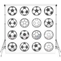 Set Of Sixteen Monochrome Soccer Balls Football Or Soccer Related Collection Symbol Of Football Backdrops 207180874