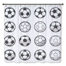 Set Of Sixteen Monochrome Soccer Balls Football Or Soccer Related Collection Symbol Of Football Bath Decor 207180874