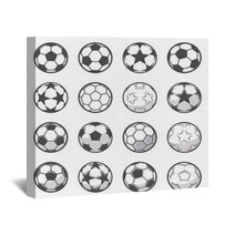 Set Of Sixteen Monochrome Soccer Balls Football Or Soccer Related Collection Symbol Of Football Wall Art 207180874