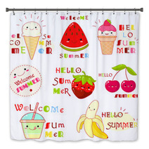 Set Of Summertime Icons With Cute Fruits Bath Decor 206808886