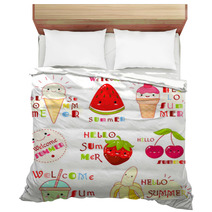 Set Of Summertime Icons With Cute Fruits Bedding 206808886