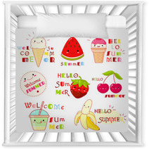 Set Of Summertime Icons With Cute Fruits Nursery Decor 206808886