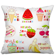 Set Of Summertime Icons With Cute Fruits Pillows 206808886