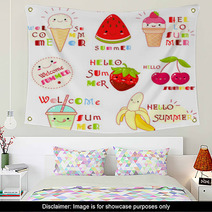 Set Of Summertime Icons With Cute Fruits Wall Art 206808886