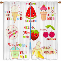 Set Of Summertime Icons With Cute Fruits Window Curtains 206808886