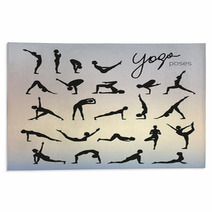 Set Of Yoga Poses Silhouettes On Blurred Background Rugs 108981437
