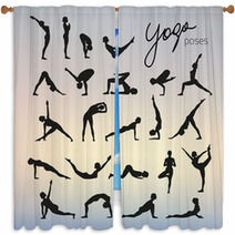 Set Of Yoga Poses Silhouettes On Blurred Background Window Curtains 108981437