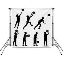 Set Silhouettes Boy Playing Basketball Backdrops 229631102