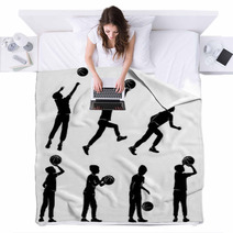 Set Silhouettes Boy Playing Basketball Blankets 229631102