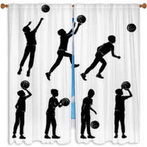 Set Silhouettes Boy Playing Basketball Window Curtains 229631102