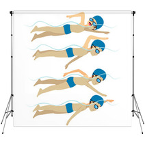 Set With Athlete Man Swimming Free Style Stroke On Various Different Poses Training Backdrops 108487592