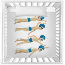 Set With Athlete Man Swimming Free Style Stroke On Various Different Poses Training Nursery Decor 108487592