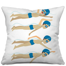 Set With Athlete Man Swimming Free Style Stroke On Various Different Poses Training Pillows 108487592