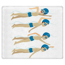 Set With Athlete Man Swimming Free Style Stroke On Various Different Poses Training Rugs 108487592
