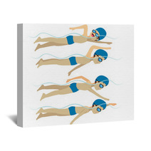 Set With Athlete Man Swimming Free Style Stroke On Various Different Poses Training Wall Art 108487592