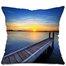 Setting Sun Behind The Boat Jetty, Lake Maquarie Pillows 61032414