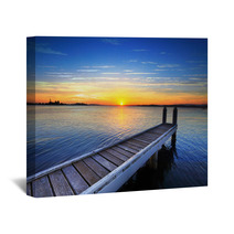 Setting Sun Behind The Boat Jetty, Lake Maquarie Wall Art 61032414