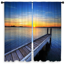 Setting Sun Behind The Boat Jetty, Lake Maquarie Window Curtains 61032414