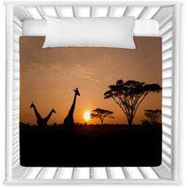 Setting Sun With Silhouettes Of Giraffes On Safari Nursery Decor 46849044