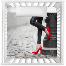 Sexy Legs In Black Leather Pants And Red High Heel Shoes Nursery Decor 67190361