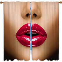 Sexy Lips. Beautiful Make-up Closeup. Kiss Window Curtains 59443735