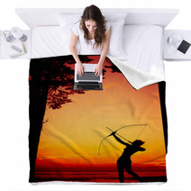 Sexy Nude Archer At Sunset Blankets 63068662