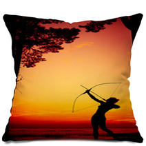 Sexy Nude Archer At Sunset Pillows 63068662