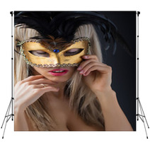 Sexy Woman In Mysterious Venetian Carnival Mask Backdrops 61929014