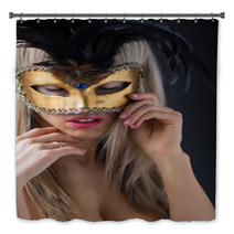Sexy Woman In Mysterious Venetian Carnival Mask Bath Decor 61929014