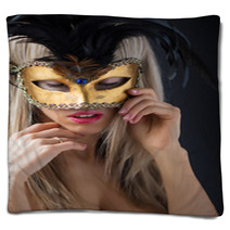 Sexy Woman In Mysterious Venetian Carnival Mask Blankets 61929014