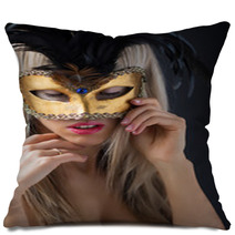 Sexy Woman In Mysterious Venetian Carnival Mask Pillows 61929014